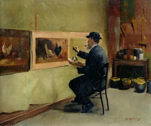 Charles Philippe Gevens, a művész apósa fest a műtermében, az avenue d